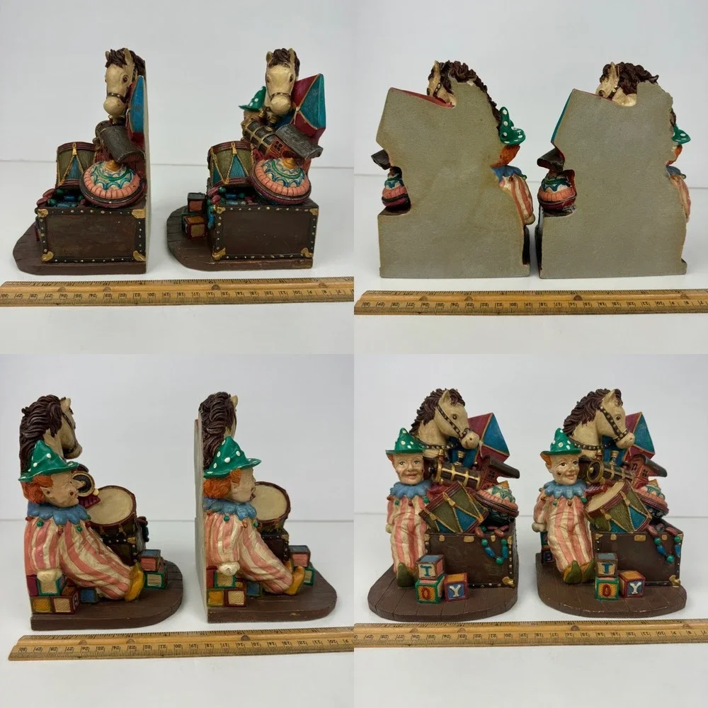 Clown Horse Toy Box Drums Kite Train Nursery Child Baby Room Decorative Bookends